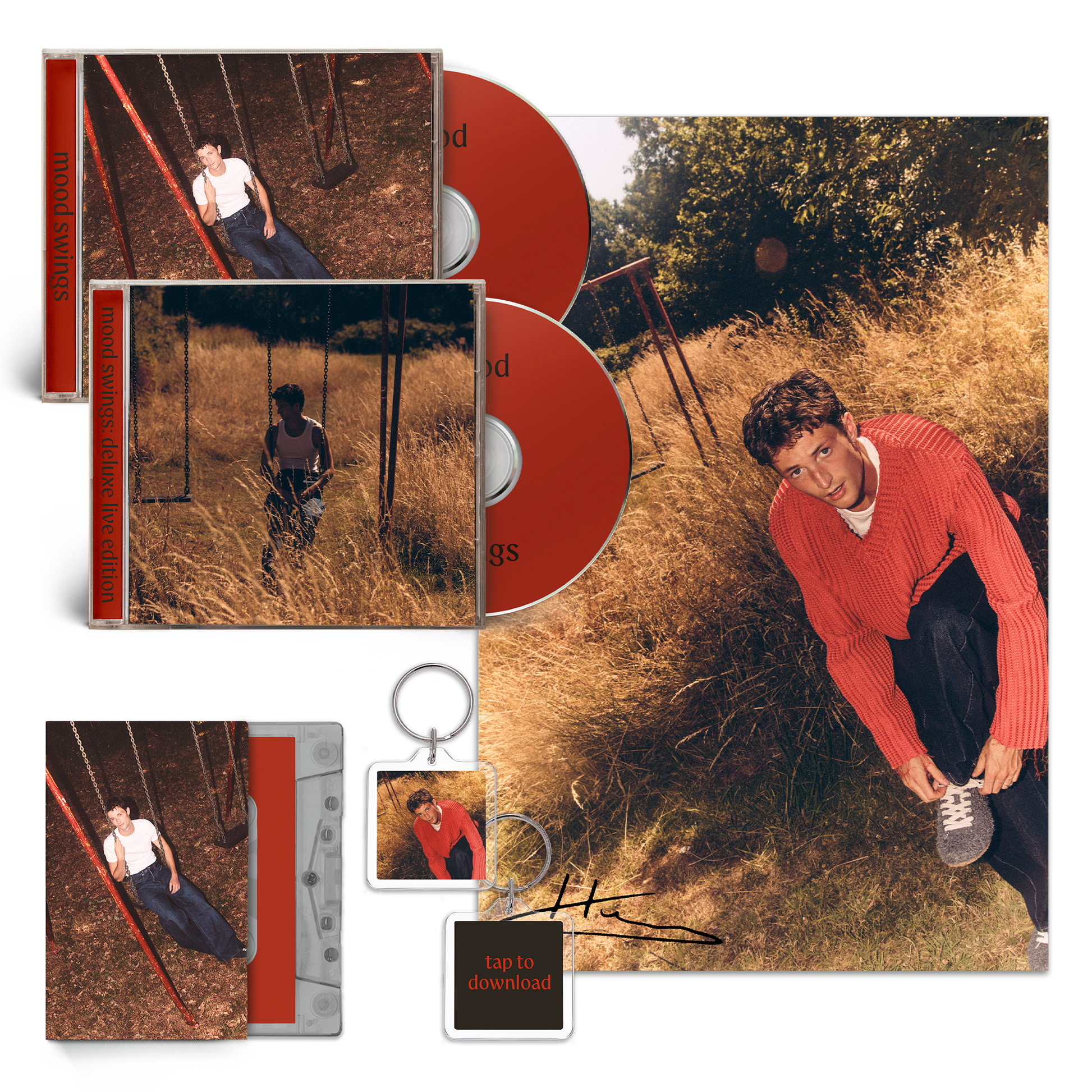 Henry Moodie - Mood Swings album bundle including a CD, deluxe CD, poster, signed photo, cassette and NFC keychain